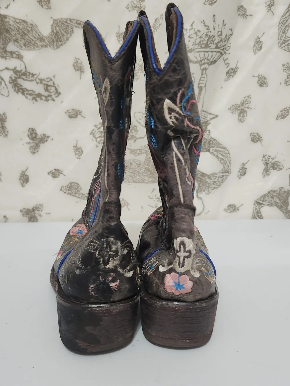 Vaccari Brown Leather Embroidered Western Cowgirl Horse Boots Kids Sz 13